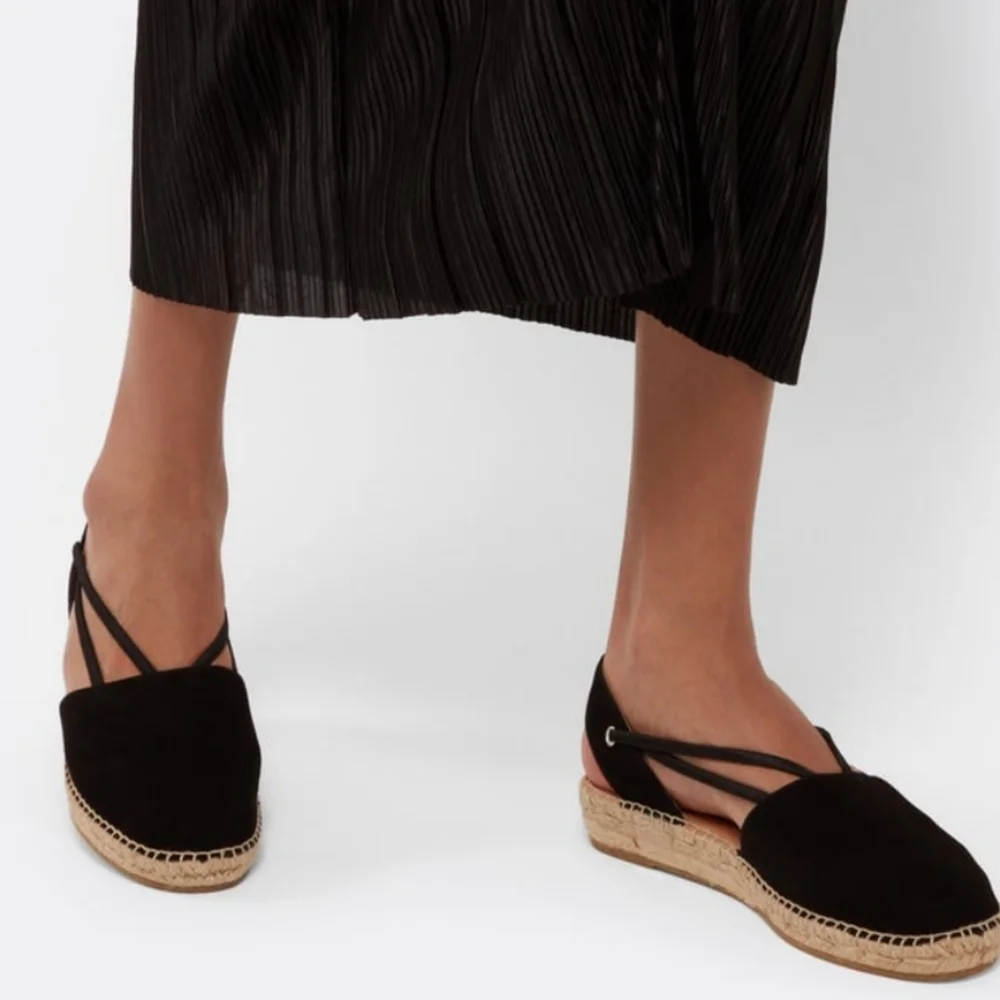Kanna Thanos Black Suede Espadrille Sandals Size 38 EU (US 7.5) Ankle Strap